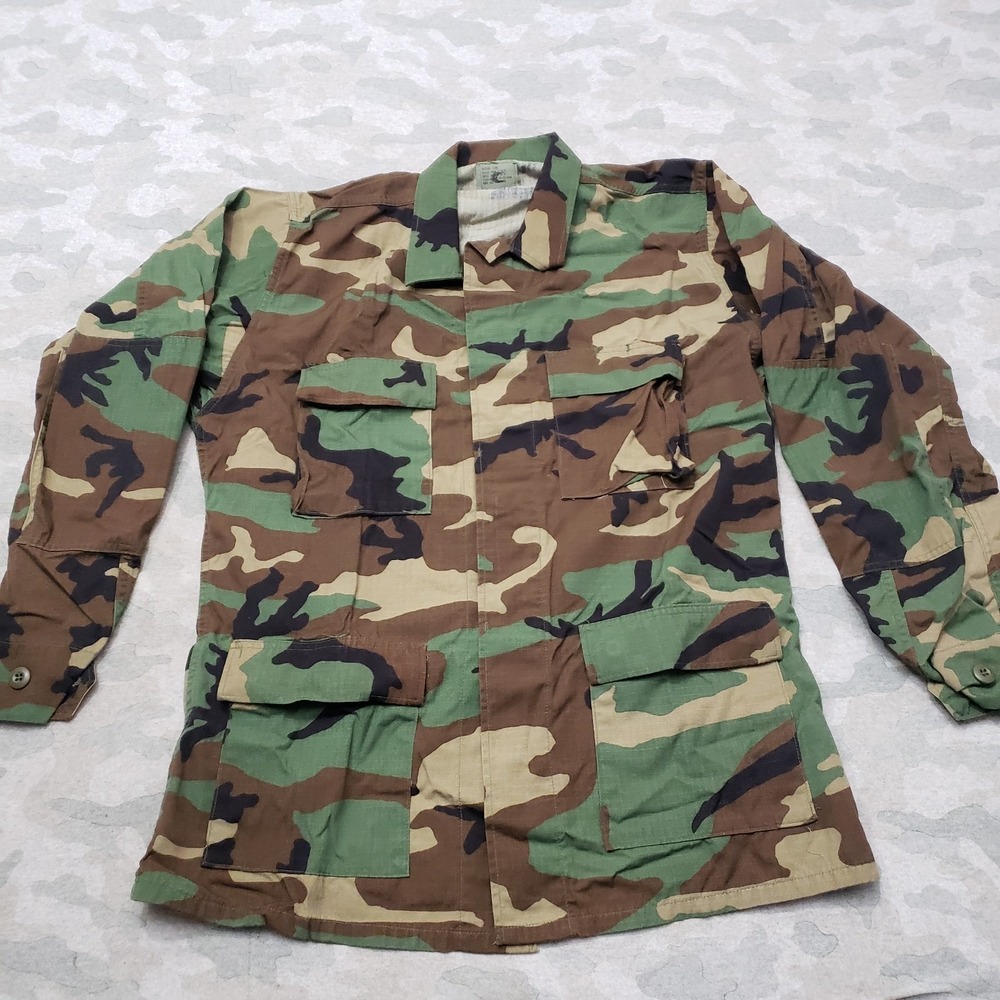Military Hot Weather Coat Mens Medium Long Green Camo Woodland EA Industries